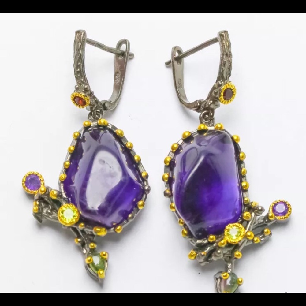 Natural Amethyst sterling silver earrings